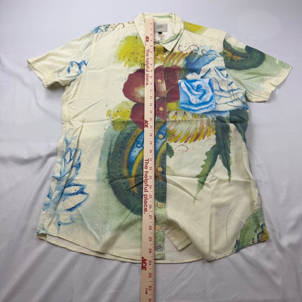 Deus Ex Machina Belbin Floral Shirt Mens Large Cream Watercolor Rayon Button Up - Picture 10 of 10